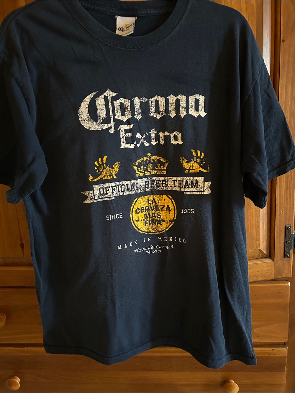 Corona Navy Short Sleeve Tee with White and Yellow Logo - Corona